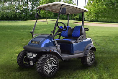Fundas para asientos de carritos de golf en azul diamante y negro